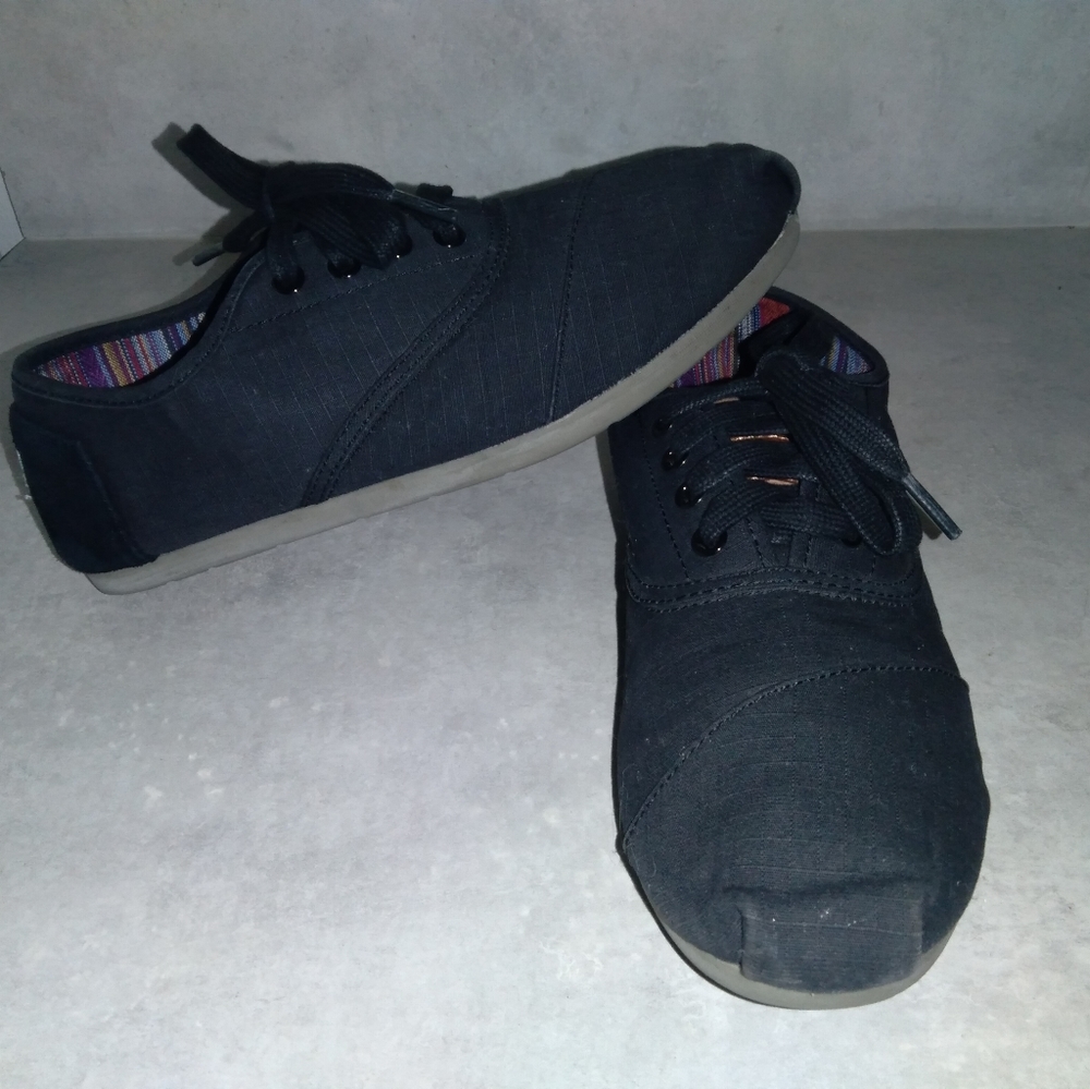 Toms Womens sz M8 Alpargata Black Canvas/ Suede Leather Insoles Shoes